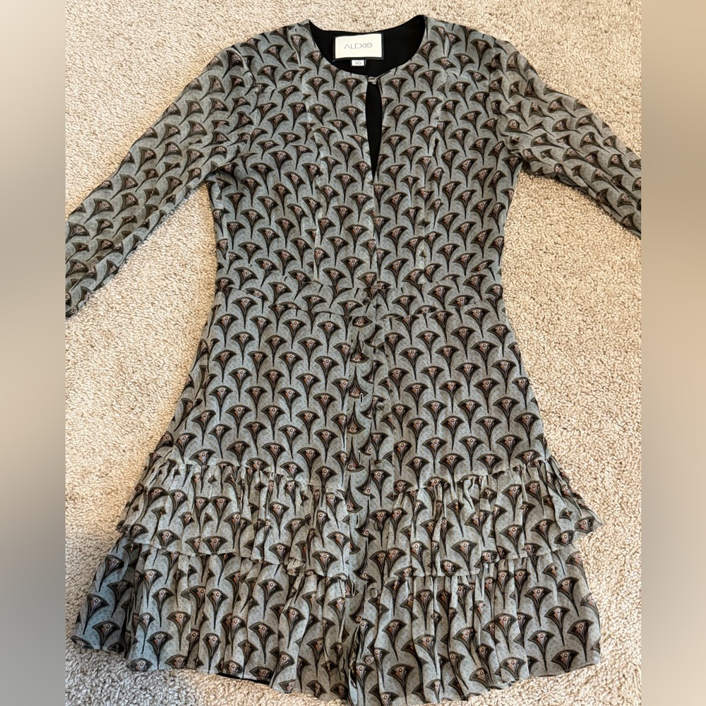 Alexis Alba Printed Keyhole Flounce Mini Dress Boho XS * Read Description